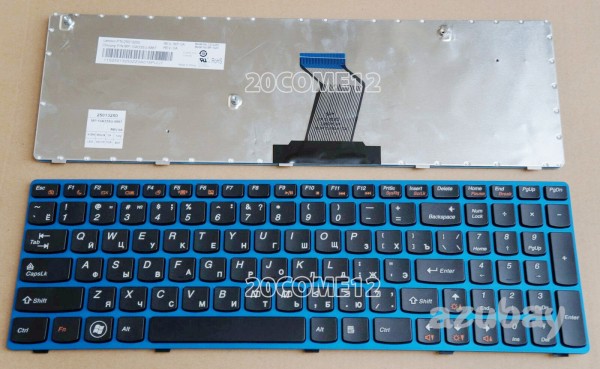 Russian Keyboard RU русский Клавиатура for Lenovo V570 V570c B570 B570e B570e2 B575 B575e B580 B590 Ideapad Z570 Z575, 25013250 25013049 25012803, Black with Blue Frame