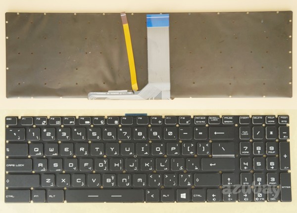 Arabic AR & US Keyboard for Laptop Laptop MSI GF62, GF62 7RD, GF62 7RE, GF62 8RC, GF62 8RD, GF62 8RE, GF62VR, GF62VR 7RF, GF72, GF72 7RD, GF72 7RE, GF72 8RC, GF72 8RD, GF72 8RE, GF72VR, GF72VR 7RF, GP63, GP73, GS60, GS60 2PC, GS60 2PC-010CN, GS60 2PC-279XCN, GS60 2PC-450CN, GS60 2PE, GS60 2PE-280CN, GS60 2PL, GS60 2PL-006XCN, RGB Backlight, Black with Crystal Keys