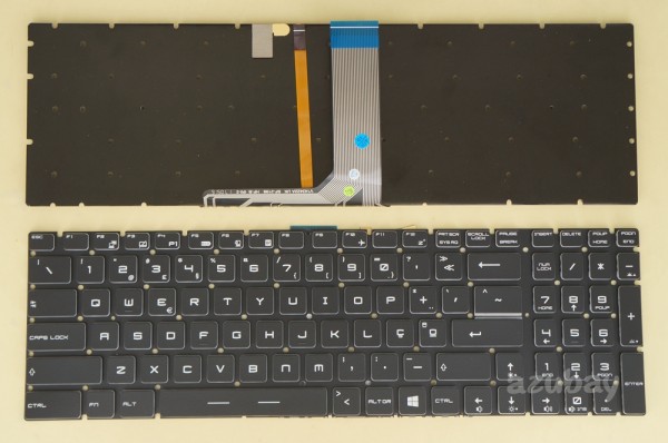 Portuguese Keyboard PT Português Teclado for Laptop MSI GF62, GF62 7RD, GF62 7RE, GF62 8RC, GF62 8RD, GF62 8RE, GF62VR, GF62VR 7RF, GF72, GF72 7RD, GF72 7RE, GF72 8RC, GF72 8RD, GF72 8RE, GF72VR, GF72VR 7RF, GP63, GP73, GS60, GS60 2PC, GS60 2PC-010CN, GS60 2PC-279XCN, GS60 2PC-450CN, GS60 2PE, GS60 2PE-280CN, GS60 2PL, GS60 2PL-006XCN, RGB Backlight, Black with Crystal Keys