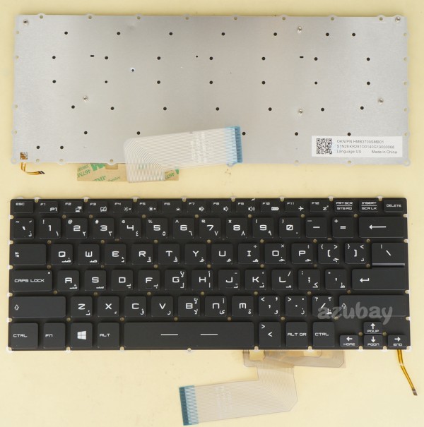 Arabic AR & US Keyboard for Laptop MSI GS30, GS40, GS30 2M Shadow, GS32 6QE Shadow, GS32 7QE, GS40 6QD Phantom, GS40 6QE Phantom, GS43VR 6RE Phantom Pro, GS43VR 7RE Phantom Pro, MS-13F1, MS-13F2, MS-14A2, MS-14A3, White Backlight, Black