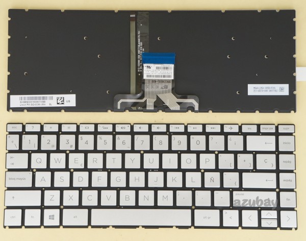 Spanish Keyboard SP Español Teclado for Laptop Laptop HP Home 14-cf 14-cf0000 14-cf1000 14-ck 14-ck0000 14-ck1000 14-cm 14-cm0000 14-cm1000 14-df 14-df0000 14-dg 14-dg0000 14-dk 14-dk0000 14-ma 14-ma0000 14-ma1000 14q-cs 14q-cs0000, Backlit, Silver