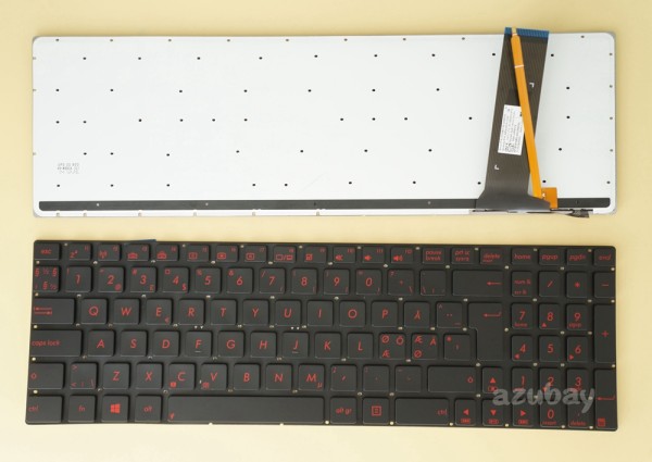 Scandinavian Nordic Danish Norwegian Swedish Finnish Keyboard Dansk tastatur Norsk tastatur Suomi näppäimistö Svensk tangentbord for Laptop Asus ROG G550 G550JK G56 G56JK G56JR GL550JK, Red Backlight, Black