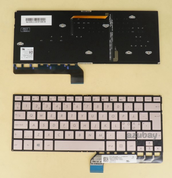 Scandinavian Nordic Danish Norwegian Swedish Finnish Keyboard Dansk tastatur Norsk tastatur Suomi näppäimistö Svensk tangentbord for Laptop ASUS Zenbook UX360UA Q324UA, NSK-WB8BU 1N, 9Z.NBXBU.81N, 0KNB0-2626ND00 0KN1-352ND13,  Backlit, Pink Golden