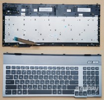 Russian Keyboard RU русский Клавиатура for Laptop ASUS G55V G55VW, V132662AS1 RU 0KNB0-B410RU00, Backlit, Black with Silver Frame
