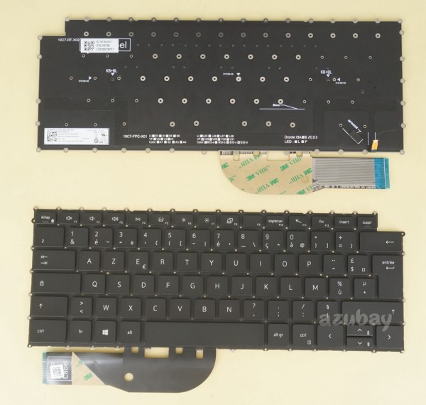 French Keyboard AZERTY Français Clavier for Laptop Dell XPS 9500 9700, Backlit, Black No Frame
