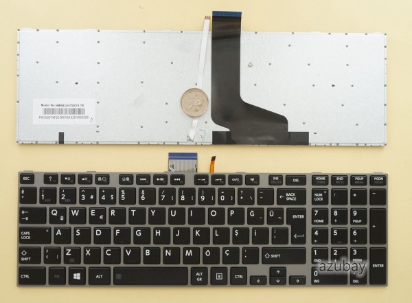 Turkish Keyboard TR Türkçe klavye for Toshiba Satellite P850 P850D P855 P855D P870 P870D P875 P875D, Backlit, Black with Silver Frame