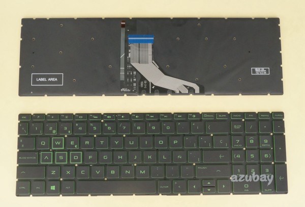 Spanish Keyboard SP Español Teclado for Laptop HP Pavilion Gaming 15-CX000 15-cx0000ns 15-cx0001la 15-cx0001ns 15-cx0002ns 15-cx0003la 15-cx0003ns 15-cx0004ns 15-cx0005ns 15-cx0006ns 15-cx0008ns 15-cx0012ns 15-cx0013ns 15-cx0014ns 15-cx0051ns 15-cx0053ns 15-cx0054ns, Green Backlight, Black No Frame