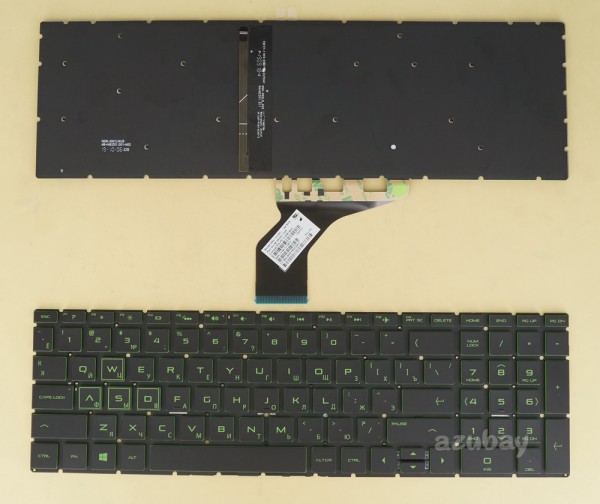 Russian Keyboard RU русский Клавиатура for HP Pavilion Gaming NSK-XN2BC 9Z.NEZBC.20R PK1328B1B05, Green Backlight, Black No Frame