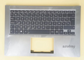 Belgian Keyboard AZERTY BE Belge Belgium Clavier Toetsenbord with Palmrest Case Top Cover for Asus Zenbook UX302L UX302LA UX302LG, with Deep Blue keys and Silver Frame, Backlit