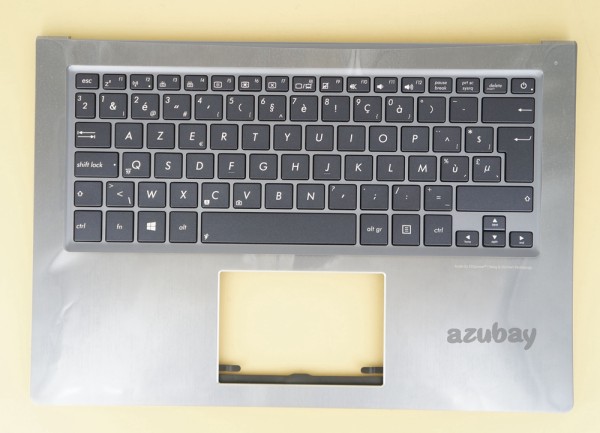 Belgian Keyboard AZERTY BE Belge Belgium Clavier Toetsenbord with Palmrest Case Top Cover for Asus Zenbook UX302L UX302LA UX302LG, with Deep Blue keys and Silver Frame, Backlit
