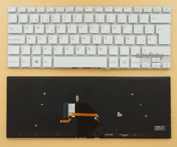 Spanish Keyboard SP Español Teclado for Sony VAIO SVF1421S1E SVF1421TST SVF1421UST SVF1421V1E SVF1421X1E SVF1421X2E SVF1421Z2E SVF14221CLW SVF142C29U SVF14321CLW SVF14325CLB SVF14325CLW SVF143B1YU SVF14413CLW SVF14415CLB SVF14415CLW SVF14423CLW SVF144B1EU, Backlit, White No Frame