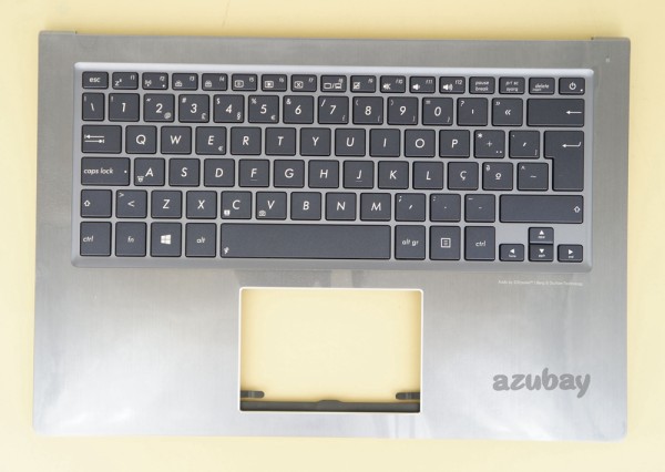 Portuguese Keyboard PT Português Teclado with Palmrest Case Top Cover for Asus Zenbook UX302L UX302LA UX302LG, with Deep Blue keys and Silver Frame, Backlit