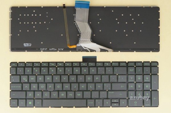 Latin LAS Spanish Keyboard LA Teclado for HP Pavilion 15-bc 15-bc000 15-bc301la 15-bc401la 15-bc451la 15-bc452la, with horizontal enter, Green Backlight, Black No Frame