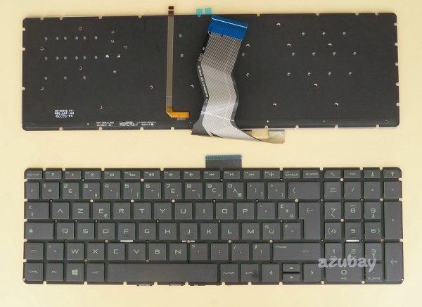 French Keyboard AZERTY Français Clavier for Laptop HP Pavilion Gaming Notebook 15-ak 15-ak000 15-ak105nf 15-ak103nf 15-ak109nf 15-ak101nf 15-ak100nf 15-ak106nf 15-ak115nf 15-ak108nf 15-ak102nf 15-ak107nf 15-ak002nf 15-ak000nf 15-ak001nf 15-ak003nf 15-ak112nf 15-ak004nf 15-ak110nf 15-ak113nf, Green Backlight, Black No Frame