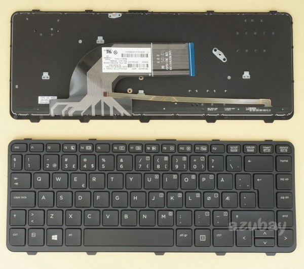 Norwegian Keyboard Norsk tastatur for HP 780168-091 NOR, 787294-091 6037B0108208 NSK-CPBBV 9Z.N8JBV.B0N, Backlit, Black with Frame