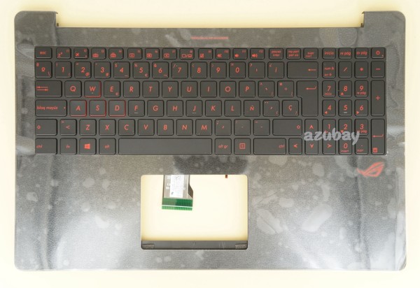 Spanish Keyboard SP Español Teclado with Palmrest Case Top Cover For Asus G501J G501JW N501JW, Red Backlight, Black No Touchpad