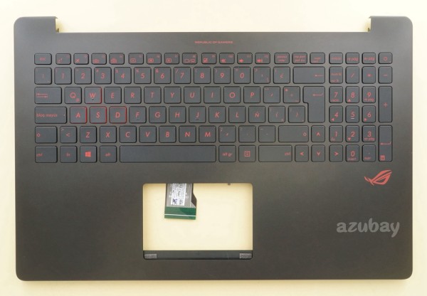 Latin LAS Spanish Keyboard LA Teclado with Palmrest Case Top Cover For Asus G501J G501JW N501JW, Red Backlight, Black No Touchpad