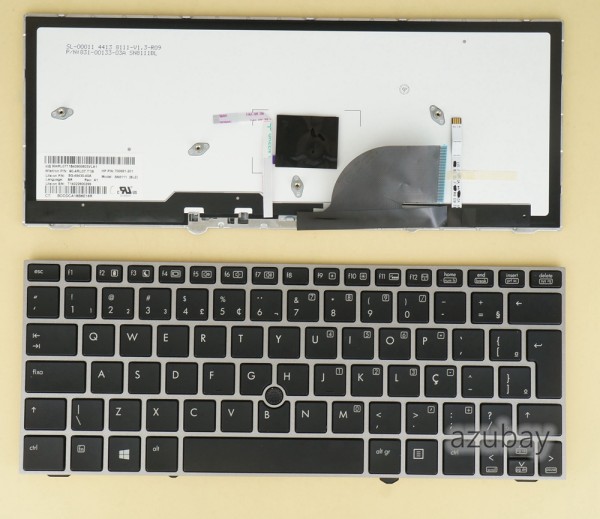 Brazilian Portuguese Keyboard Brazil BR-PT Brasil Teclado for Laptop HP Elitebook 2170p, Backlit, with Pointer and Black with Silver Frame