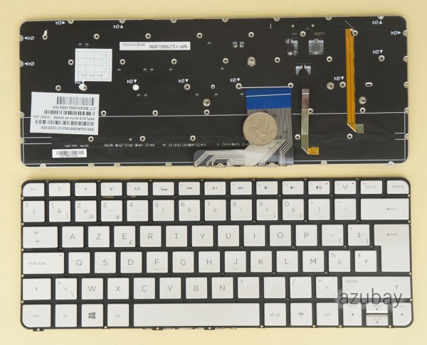 Belgian Keyboard AZERTY BE Belge Belgium Clavier Toetsenbord for HP Spertre 743897-A41 MP-13J76B0J886, Backlit, Silver No Frame