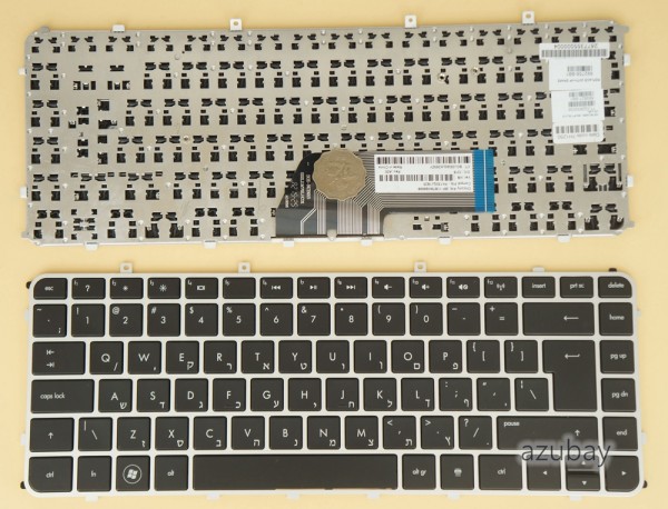 Hebrew Keyboard Israel HE HB מקלדת עברית for Laptop HP Envy 4-1000 4t-1000 4t-1000 4t-1100 4t-1100 4t-1200, Envy 6-1000 6z-1000 6z-1100 6-1100ej Sleekbook and Ultrabook Touchsmart, Black with Silver Frame