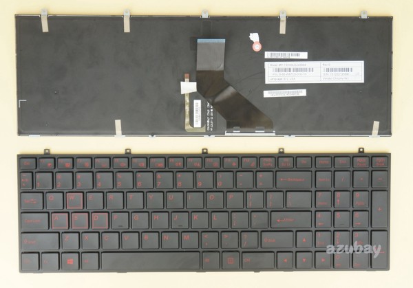 US UI English Keyboard for Clevo Sager MP-13H83USJ43094 6-80-W67C0-010-1H, White Backlight and Red Letters, Black with Frame