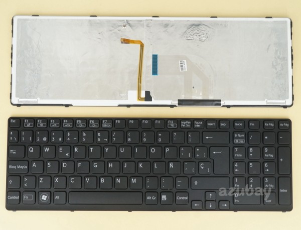 Spanish Keyboard SP Español Teclado for Laptop Sony VAIO SVE17 SVE 17 17.3' , Backlit, Black with Frame