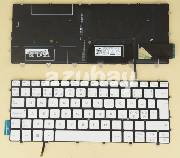Finnish Norwegian Danish Keyboard For DELL XPS 13 7390, Backlit, 0KCT1W, White
