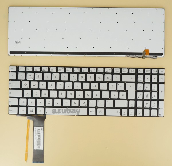 German DE QWERTZ Keyboard for Laptop Asus N750JV Q550LF, Silver, Backlit