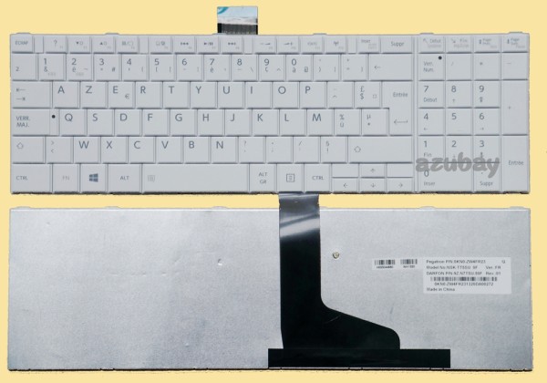 French Keyboard AZERTY Français Clavier for Toshiba Satellite L850D L855 L855D White