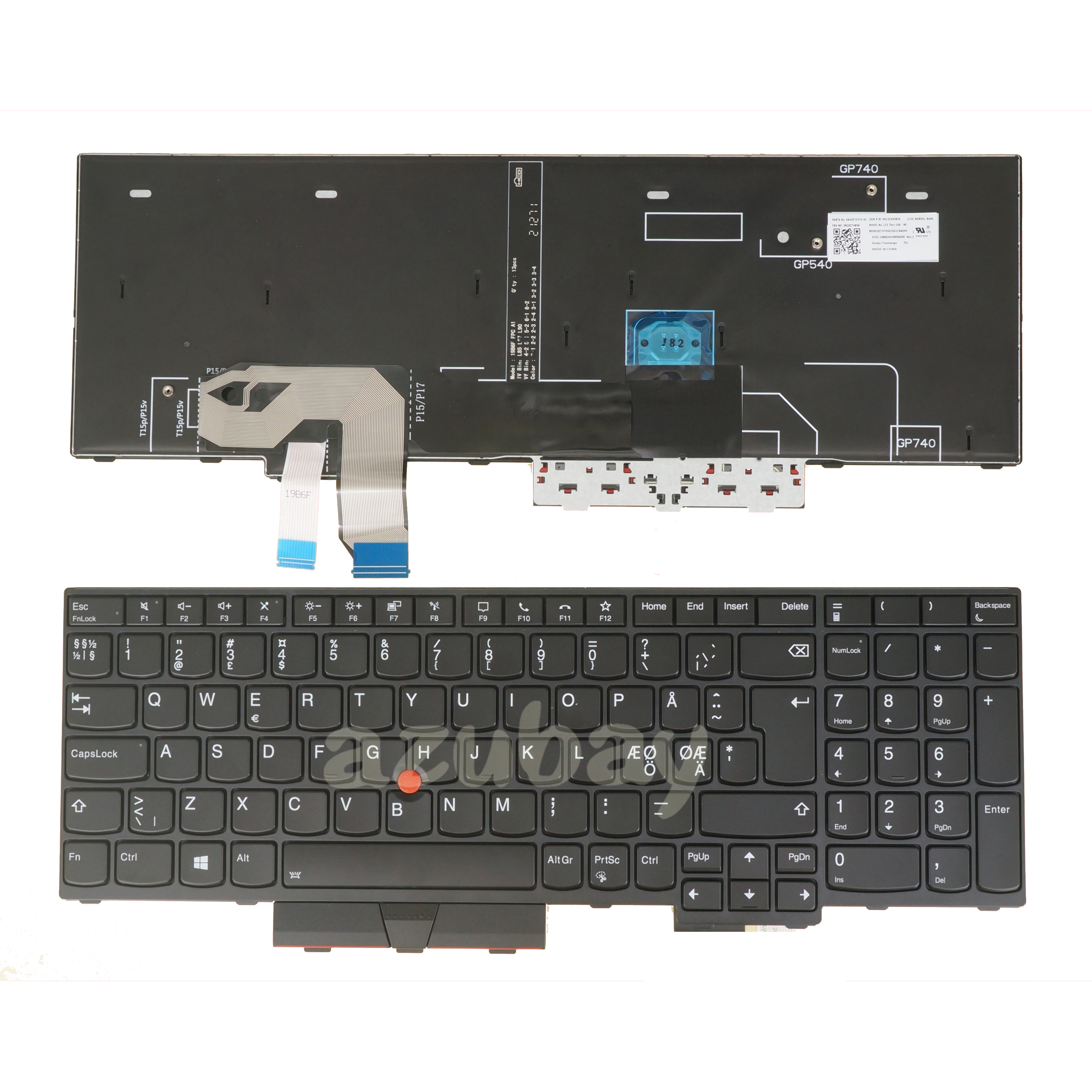 AzubayCom Nordic SD FI ND DK Laptop Keyboard For Lenovo Thinkpad T15G Gen  1, P15 Gen 1, P17 Gen 1, 20UR 20US 20ST 20SU 20SN 20SQ Backlit