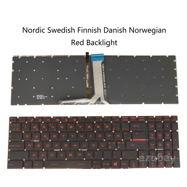 Nordic Layout Laptop Keyboard for MSI MS-17E5 MS-17E7 MS-17F1 MS-17F2 MS-17F3 MS-17F4 MS-17FK, Red Backlit