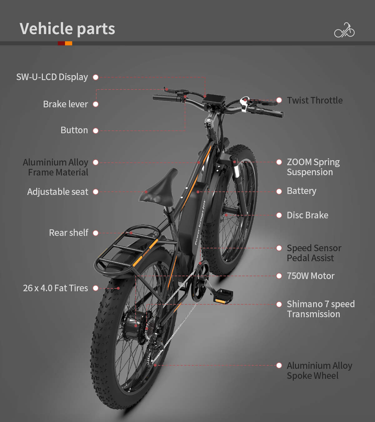 Aostirmotor S07-B Fat Tire Mountain Electric Bike 750W 48V - Black