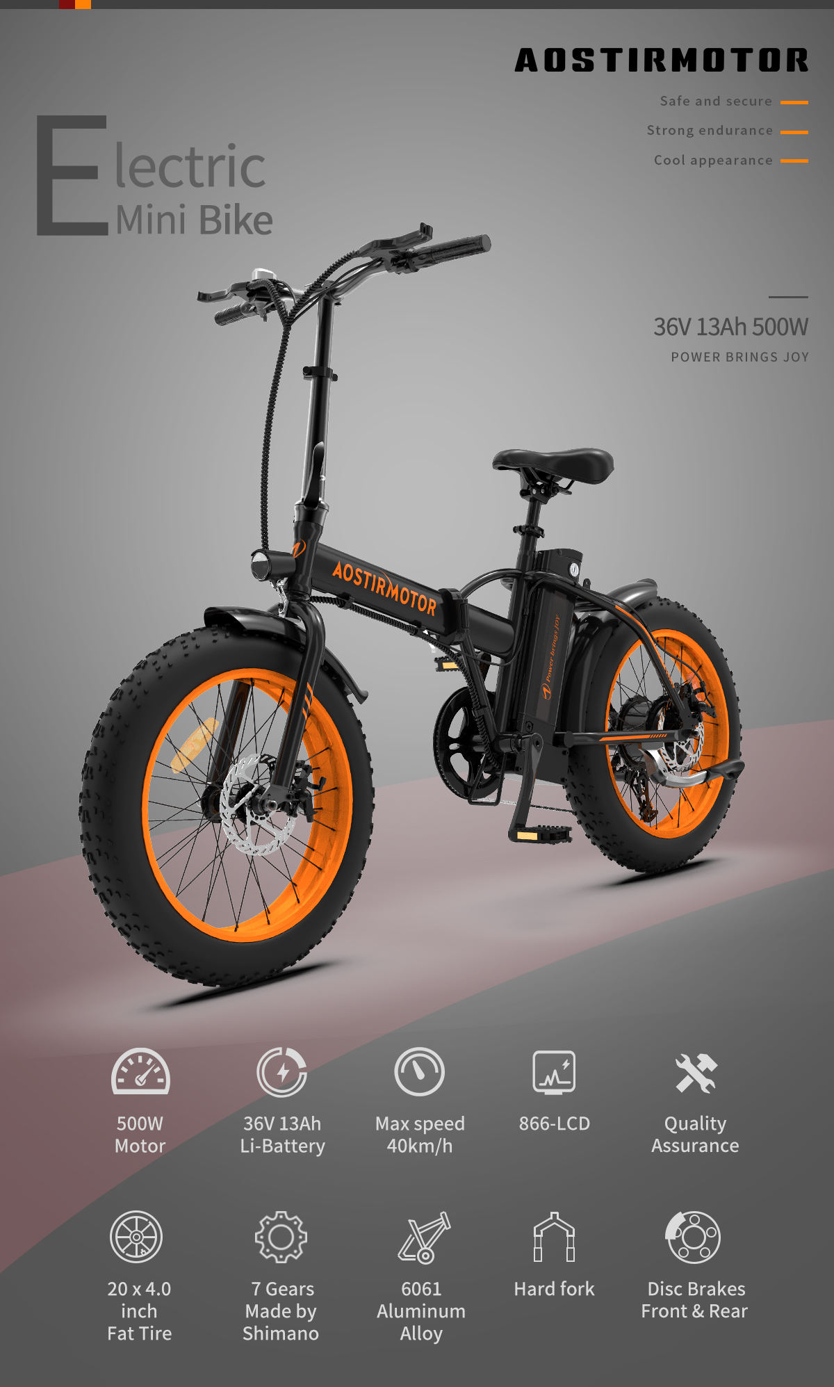 Aostirmotor A20 Fat Tire Folding Electric Bike 500W 36V