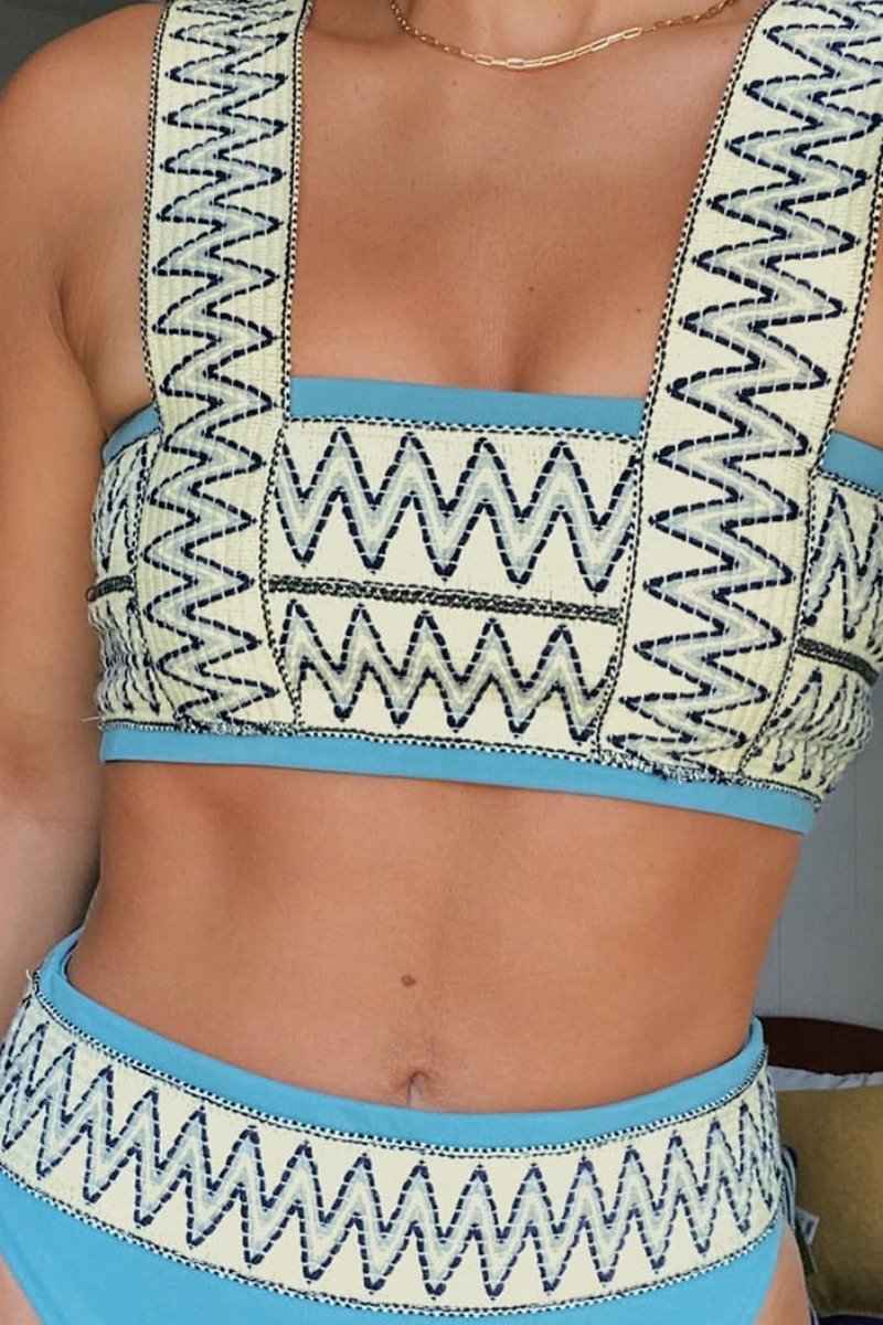 patchwork baby blue bikini set