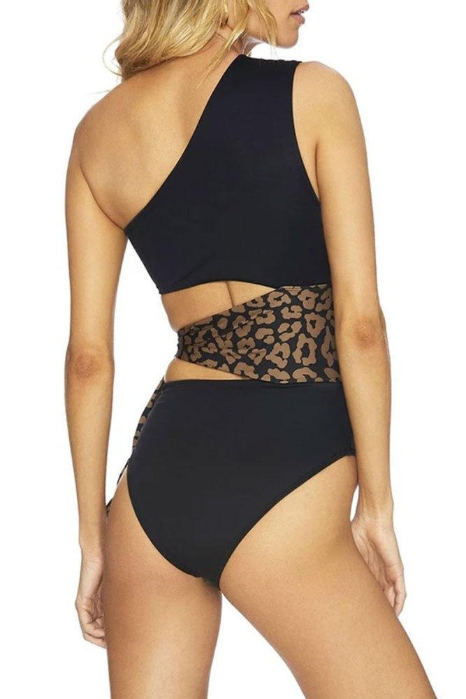 Us 24 99 Uniqdress Reverse Leopard One Shoulder Black One Piece