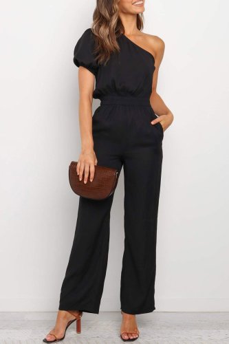 Us 36 99 Roselypink One Shoulder Black One Piece Jumpsuit M