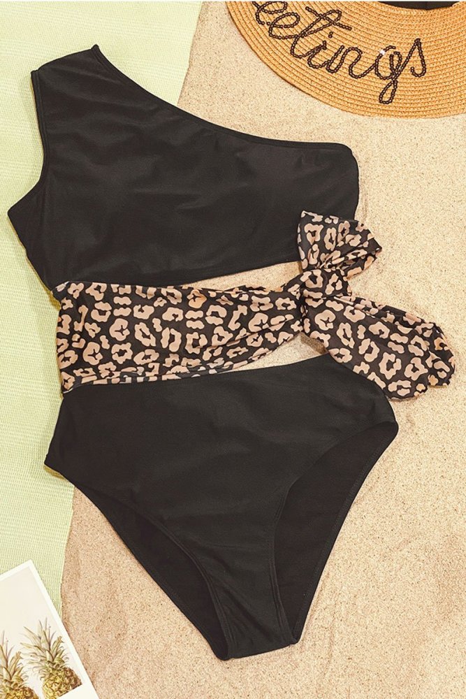 Us 26 99 Dokifans Reverse Leopard One Shoulder Black One Piece