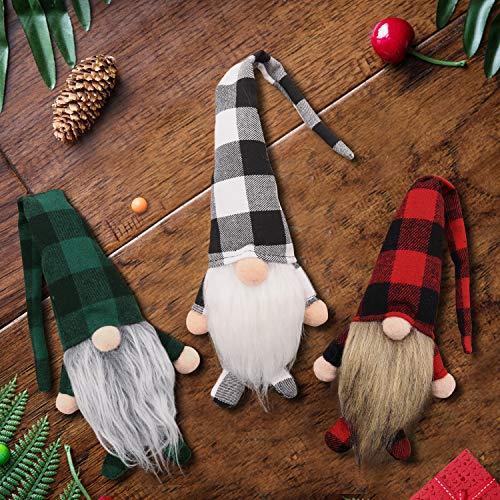 CiyvoLyeen Set of 3 Buffalo Plaid Swedish Santa Gnomes Winter Plush Elf Dwarf Handmade Tomte Nisse Tonttu Figurines Home Decoration 15 Inches