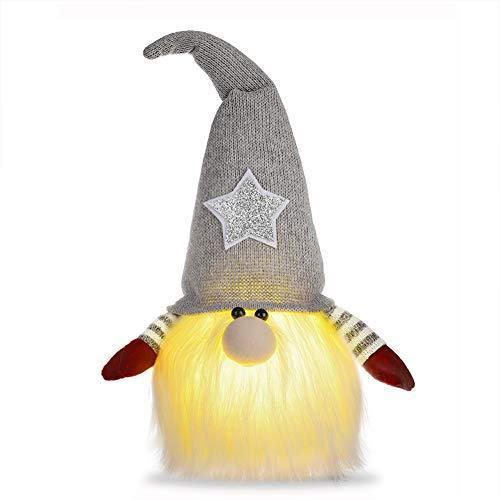 HMASYO Christmas Gnomes Decorations Gift Handmade Swedish Gnome with Light Scandinavian Tomte Nordic Figurine Plush Elf Doll Toy Table Ornament for Holiday Party Christmas Decorations Red