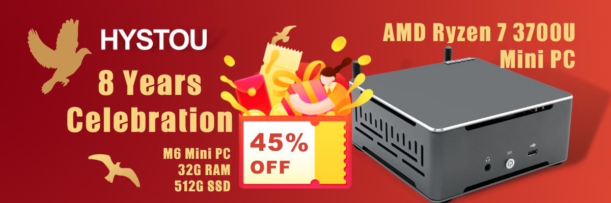 Mini PC, HYSTOU,AMD Ryzen 7 3700U Windows 10 Pro Desktop Gaming Computer