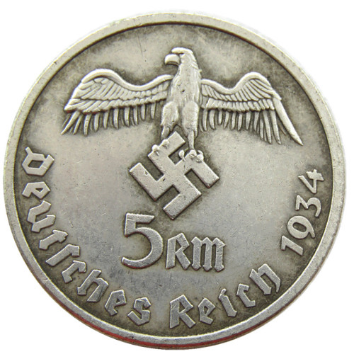 German WW2 5 Mark Commemorative Silver Plated/Gold Plated Coin Copy Type27