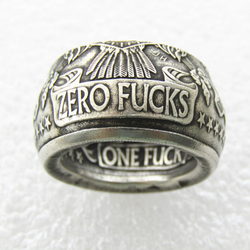 US ONE/ZERO FUCKS Dollar Ring 'eagle' Silver Plated Handmade In Sizes 6-16
