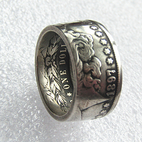 90% Silver US Morgan Dollar '1897' Date Coin Ring Handcrafted US Size 6-16