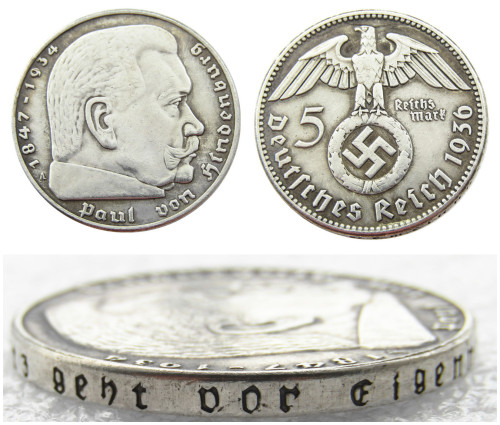 German WW2 Nazi 5 Mark 1936A Commemorative Coin Copy