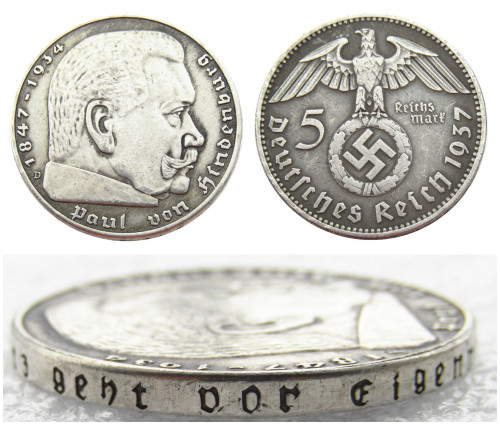 German WW2 Nazi 5 Mark 1937D Commemorative Coin Copy