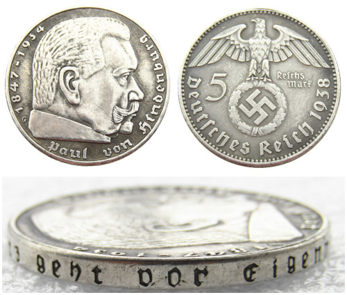 German WW2 Nazi 5 Mark 1938G Commemorative Coin Copy