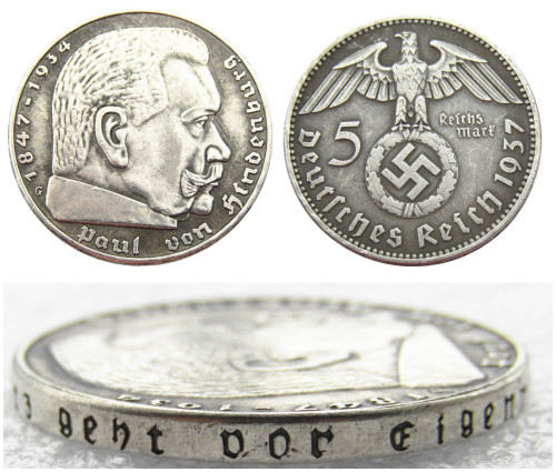 German WW2 Nazi 5 Mark 1937G Commemorative Coin Copy