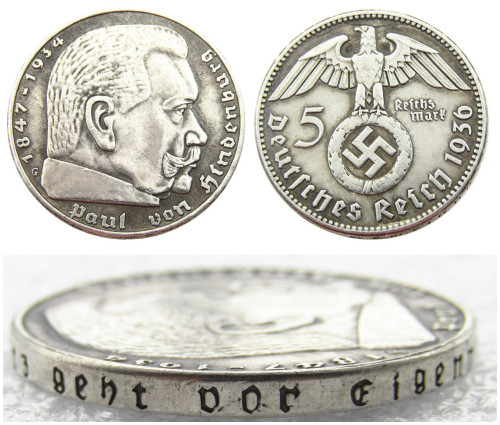 German WW2 Nazi 5 Mark 1936G Commemorative Coin Copy