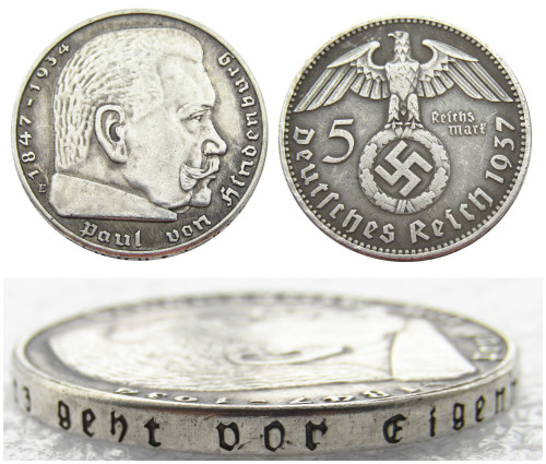 German WW2 Nazi 5 Mark 1937E Commemorative Coin Copy