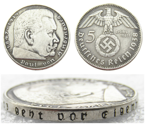 German WW2 Nazi 5 Mark 1938D Commemorative Coin Copy